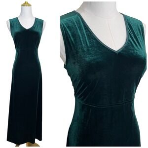 Vintage Rabbit Rabbit Rabbit Designs Velvet Maxi Dress 10P Green Whimsigoth 90s